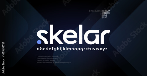 Modern Minimalist Bold Technology and Science alphabet font. Digital typography vector illustration design. Sci-fi, movie, magazine, fashion font.