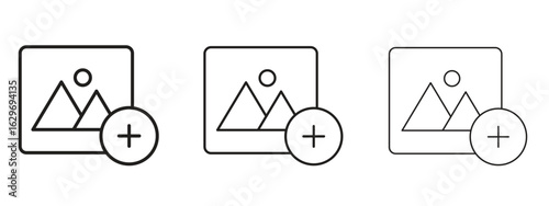 Add photos icon concept. Editable stroke icon pack