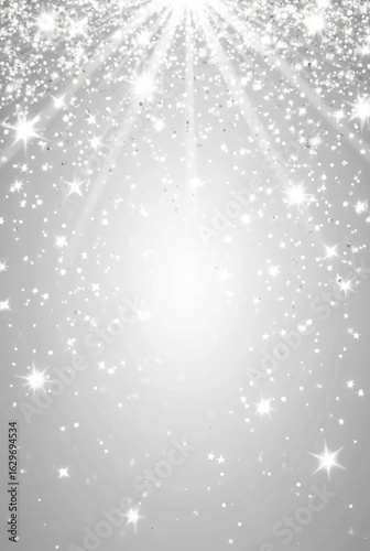 Abstract holiday background with falling snowflakes and a bright star in a blue winter sky