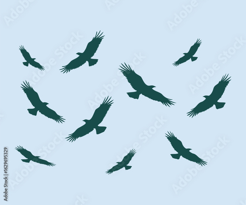 Eagle Silhouettes in Dynamic Poses, Bold Shapes