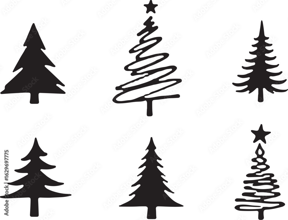 Obraz premium Chic black Christmas tree silhouettes for festive holiday designs