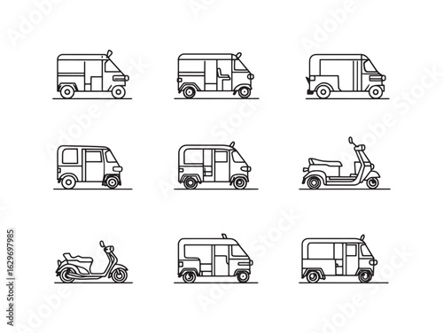 Tuk tuk vehicle line art simple urban transport design