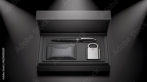 Elegant Gift Set Presentation Black Box with Pen Card Holder and Keychain Luxury Branding and Corporate Gifting Idea