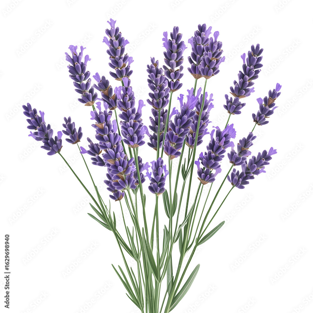 Obraz premium Realistic illustration of a beautiful bouquet of fresh purple lavender flowers