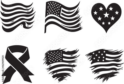 Patriotic symbols US flag heart ribbon memorial remembrance tributes