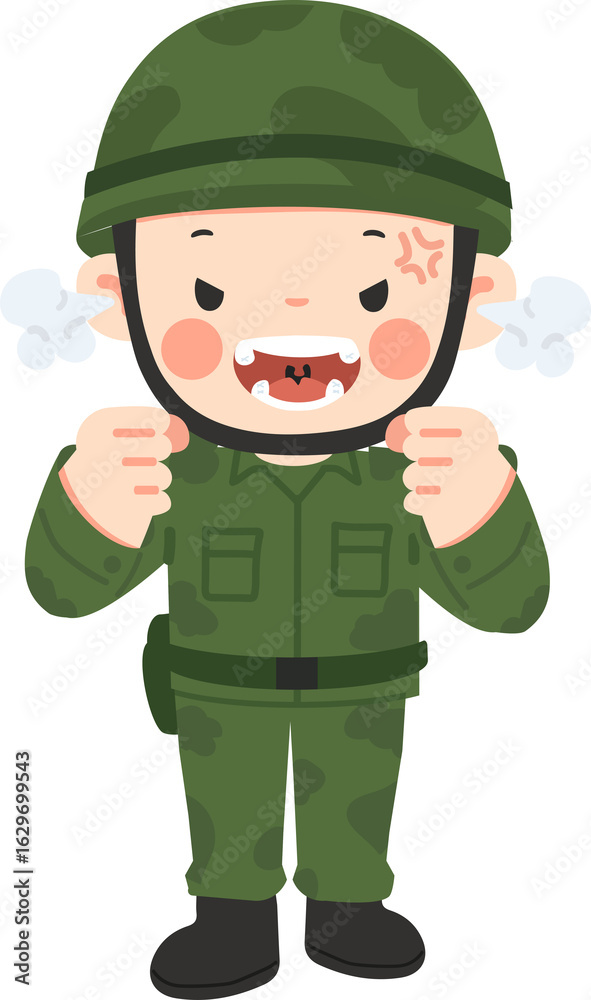 Naklejka premium Cartoon Illustration of an Angry Soldier