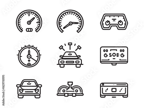 Vehicle dashboard line art showing modern design features