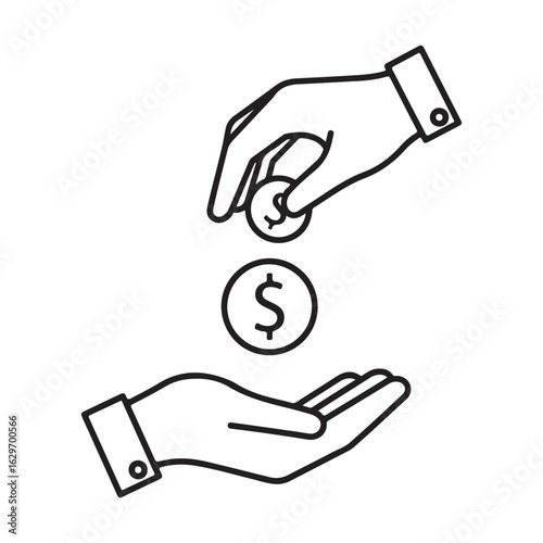 Financial Donation Graphic Featuring Hands Giving and Receiving Money Represents Charity Fundraising and Financial Support for Nonprofits and Individuals