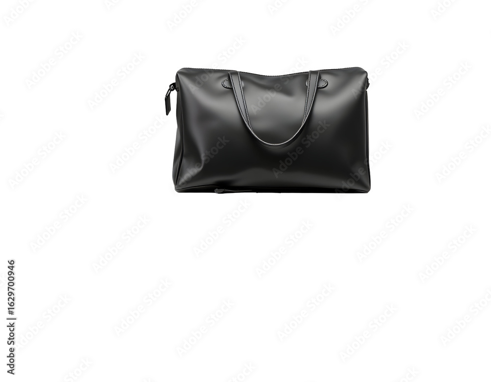 Naklejka premium Elegant Black Leather Tote Bag with Handles and Zipper