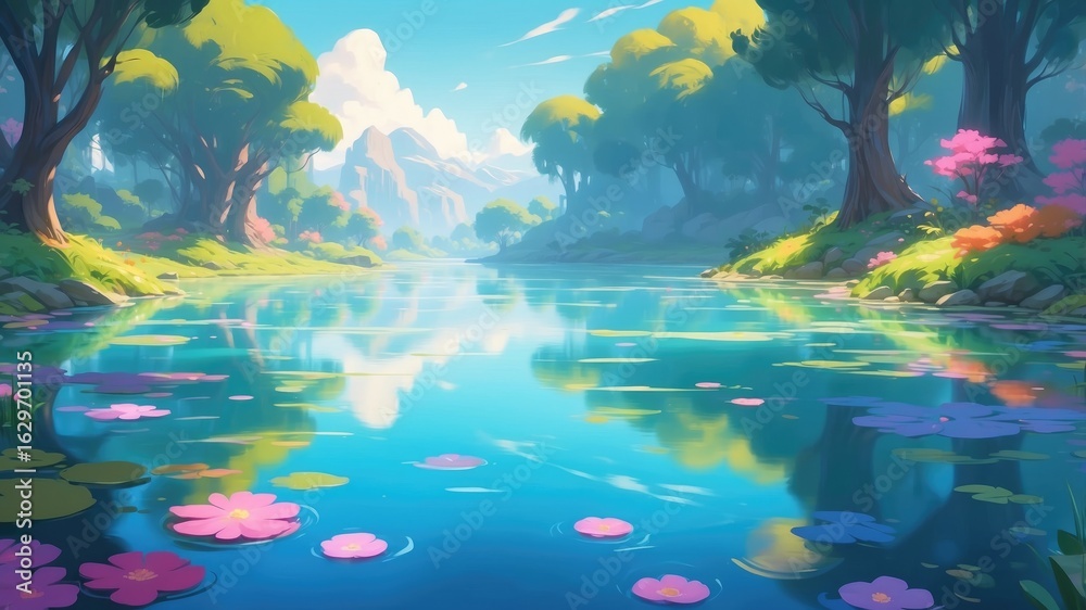 Fototapeta premium Soft ripples forming on a glassy pond. 