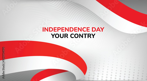 Independence Day Cover Banner Design with Indonesian Flag Ribbon – Perfect for Social Media Use