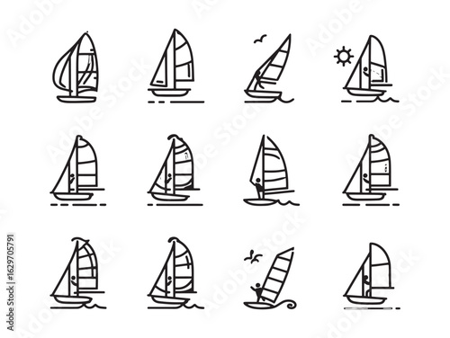 Windsurfing Line Art Exploring Freedom On Water Waves