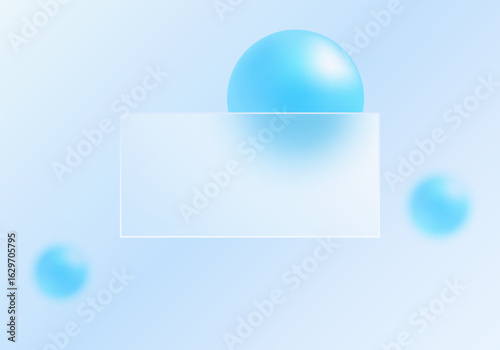 Light blue glassmorphism banner with floating spheres