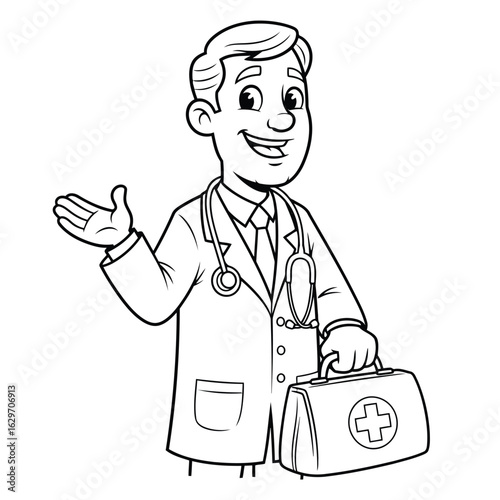 Vector illustration of cartoon doctor with a medical bag isolated on white background