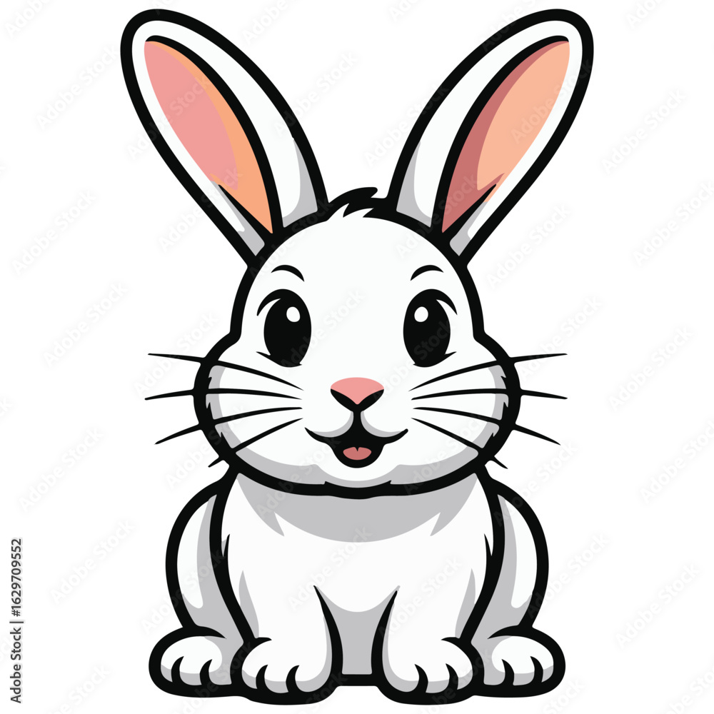 Obraz premium Adorable cartoon white bunny rabbit with long ears and a friendly smile perfect for easter and children s themes