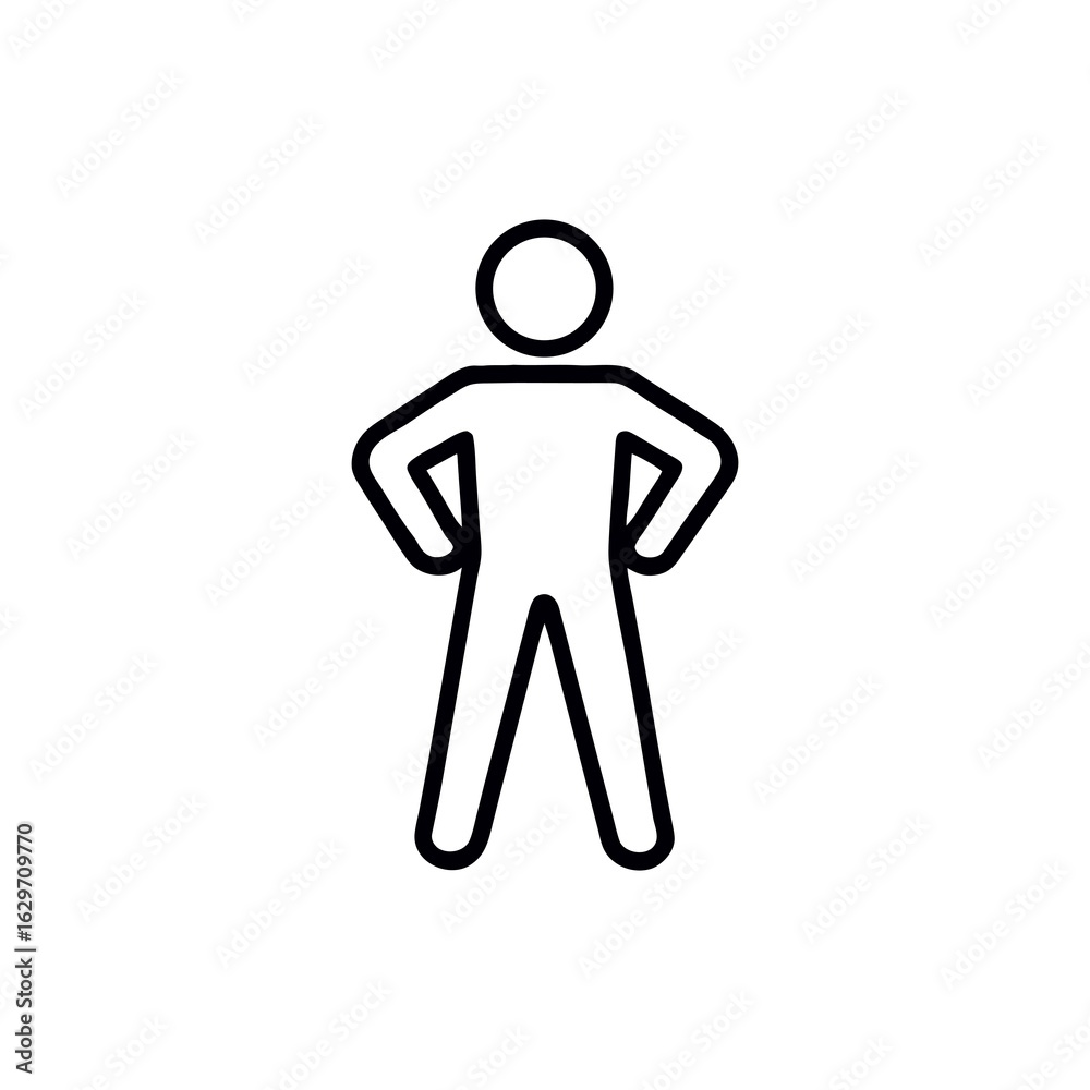 Obraz premium Simple Stick Figure with Hands on Hips Depicts Confidence and Authority with a Minimalist Design on White Background