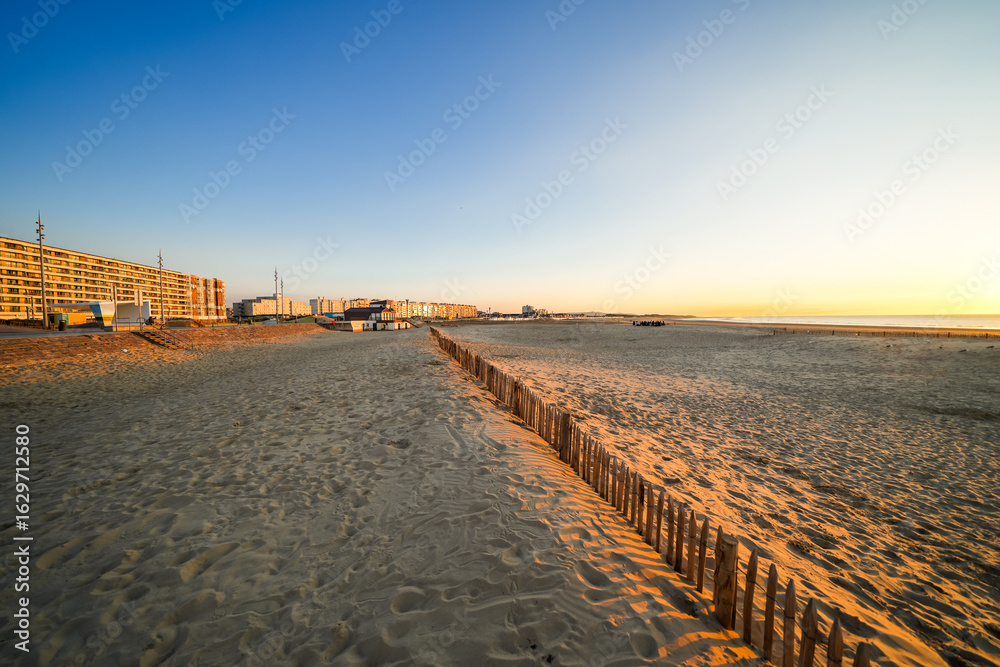 Fototapeta premium View of the beach and surrounding landscape on the coast near Calais. 