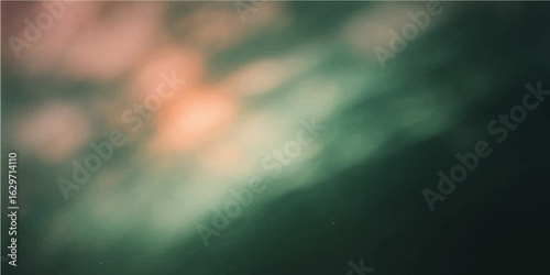 Abstract bokeh of green light and blue sky cloudscape with dark texture