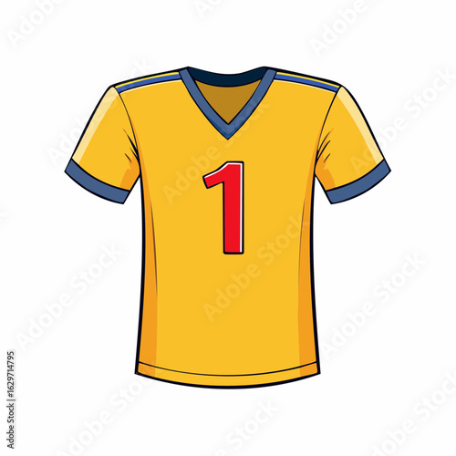 Number 1 Jersey: A vibrant illustration of a number 1 jersey, a symbol of sportsmanship and teamwork, standing alone with bold graphic of a yellow color.