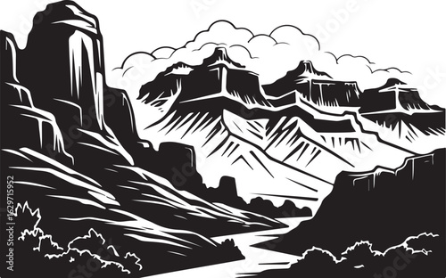 Majestic mountain range landscape silhouette