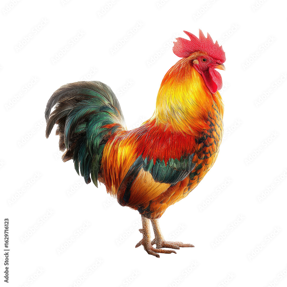 Fototapeta premium Vibrant rooster, full body, profile view