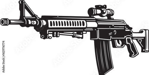 Modern assault rifle with scope silhouette