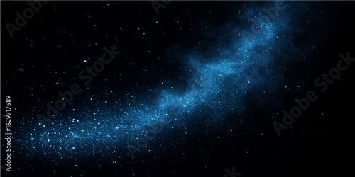 Abstract starfield in a deep blue universe, with bright starlight and cosmic dust swirling through the dark galaxy