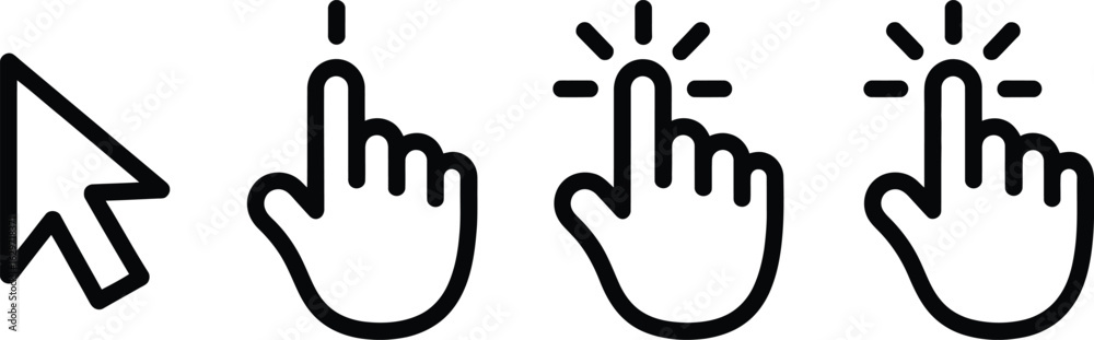 Obraz premium Cursor Icons Mouse Pointer Hand Click Tap Selection Graphics for Website Design and User Interface