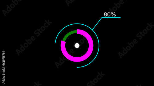 A dynamic circle loading illustration, is loading from 1 to 80 and on a black background  .