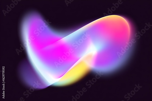 Abstract Iridescent Shape with Dynamic Gradients and Soft Glow on a Dark Background for Modern Art