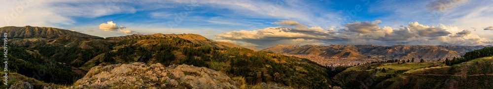 Panoramic view of Cusco's vibrant landscape. Panoramic view of Cusco's vibrant landscape.