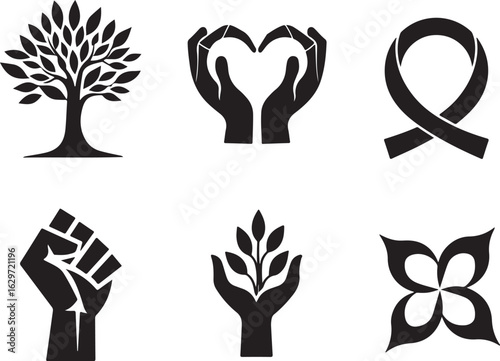 Symbolic icons for hope, unity, growth, and support