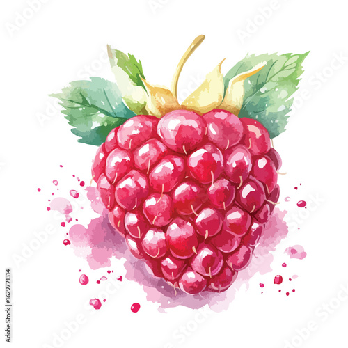 Red raspberry with a green leaf on top