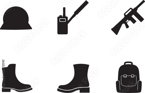 Essential tactical gear icons for adventure and security planning