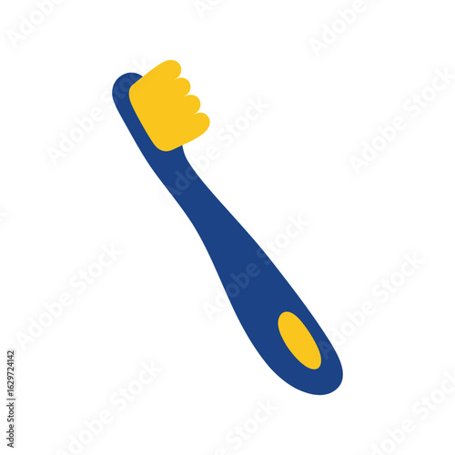 Simple blue and yellow toothbrush vector graphic.