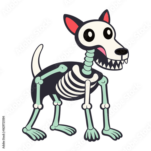  Halloween angry dog with roentgen skeleton bones, fairy tale creepy character. Scary shadow outline of angry dog