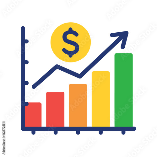 Increasing sales and financial growth chart with dollar sign.