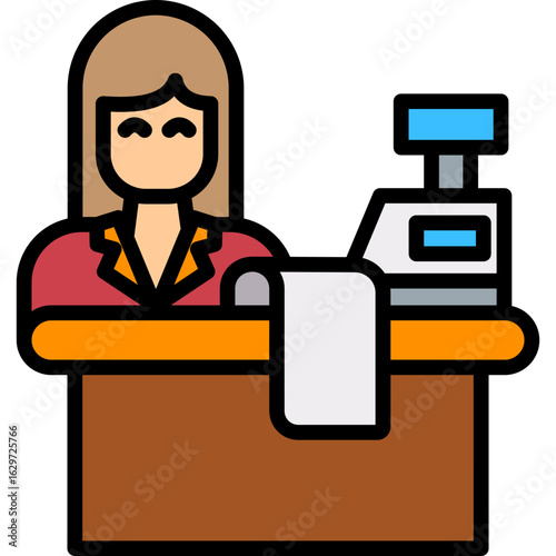 Cashier lineal color icon