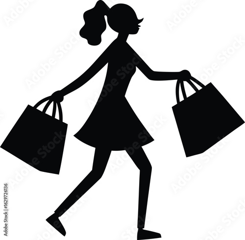 Woman with shopping bags silhouette isolated on transparent background