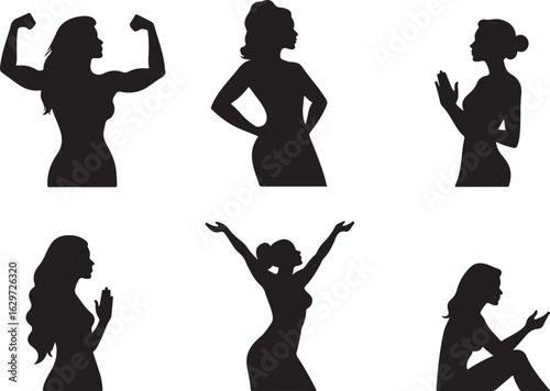 Diverse women silhouettes showcasing strength and grace in various poses