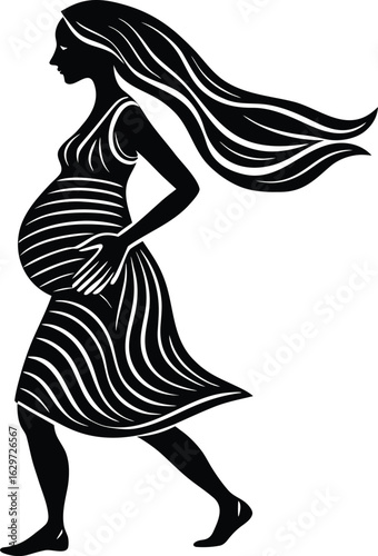 Pregnant woman walking silhouette isolated on transparent background
