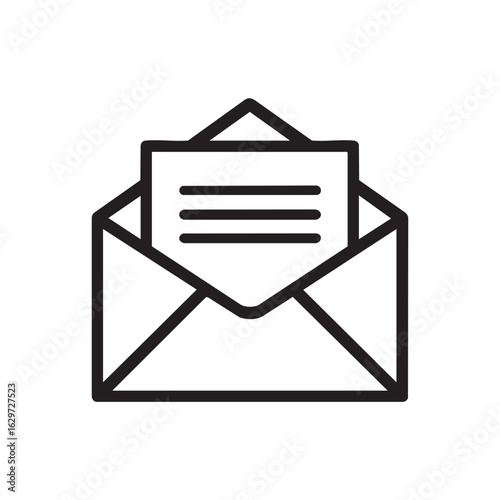  A black and white line icon of an open envelope with a letter.