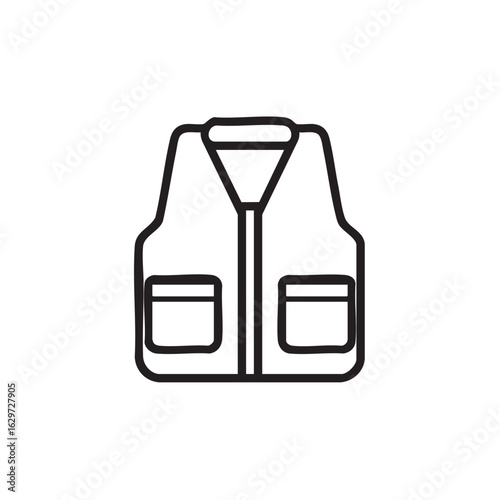 A black and white line drawing of a jacket or vest.