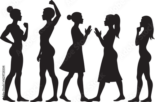 Diverse women celebrate unity and empowerment in striking silhouette poses