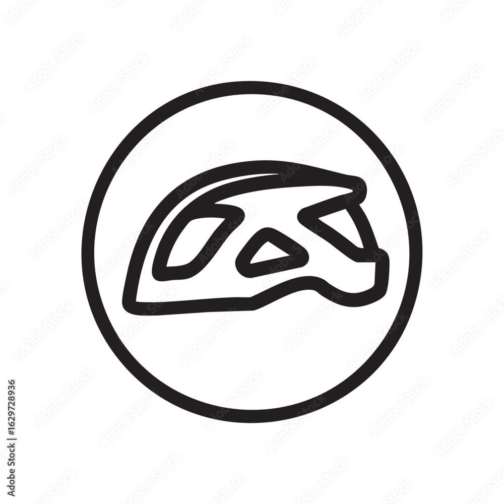 Obraz premium A simple line drawing of a bicycle helmet inside a circle.