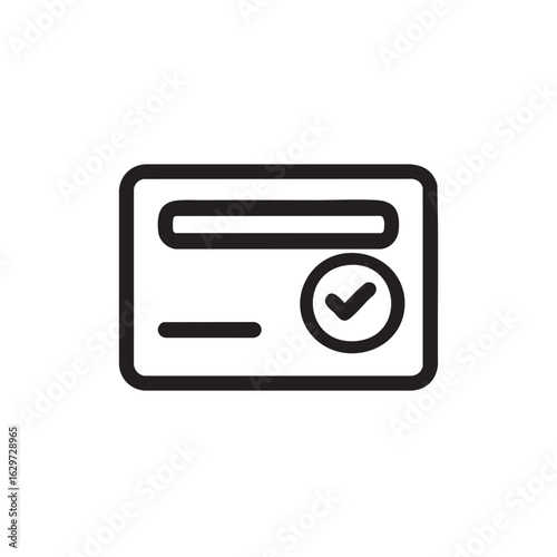  A black and white line icon of a checkmark on a document.