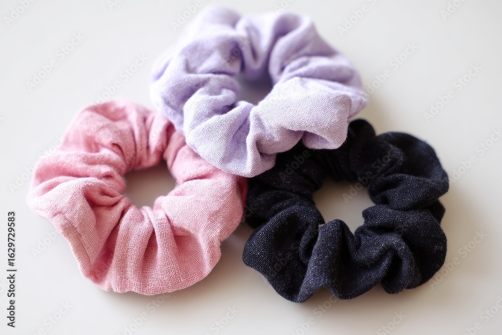 Obraz premium Three fabric hair ties in pastel shades