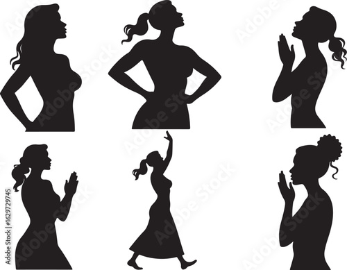 Elegant female silhouettes capturing grace, prayer, and movement