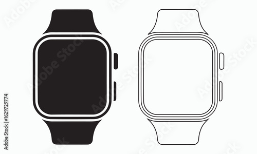 Smartwatch Icons in Solid and Outline Styles
