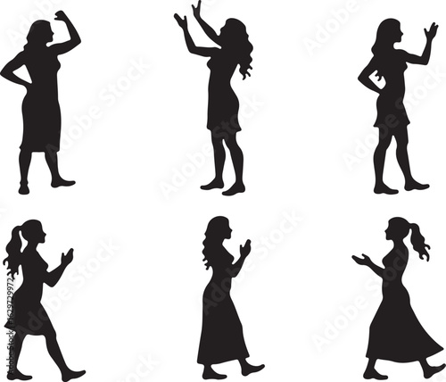 Diverse women silhouettes showing various gestures and actions